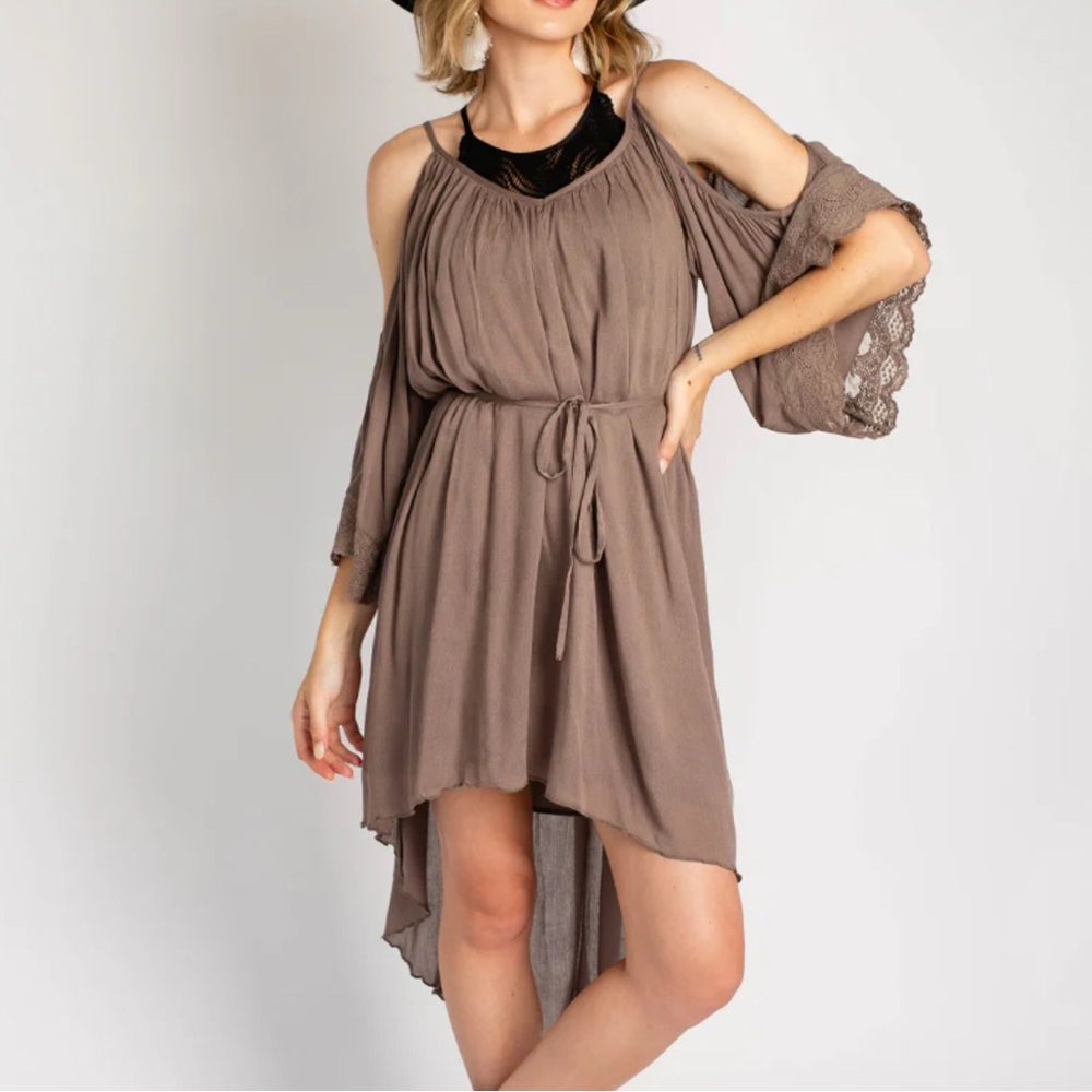 Joyfolie Black and Brown Asymmetrical High-Low Sundress